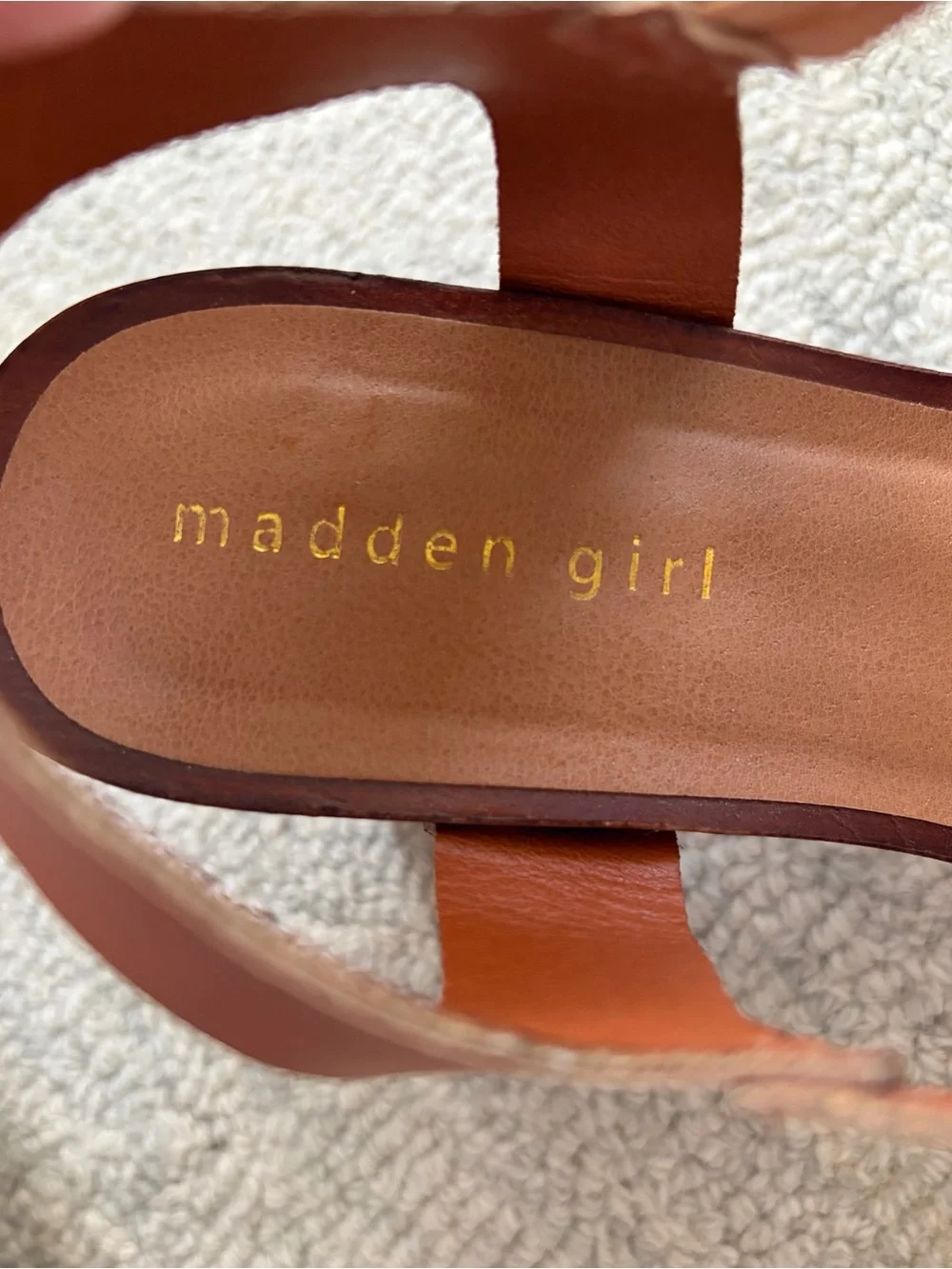 Madden Girl Cabby Cognac Braided Platform Block Heel Sandals Size 8